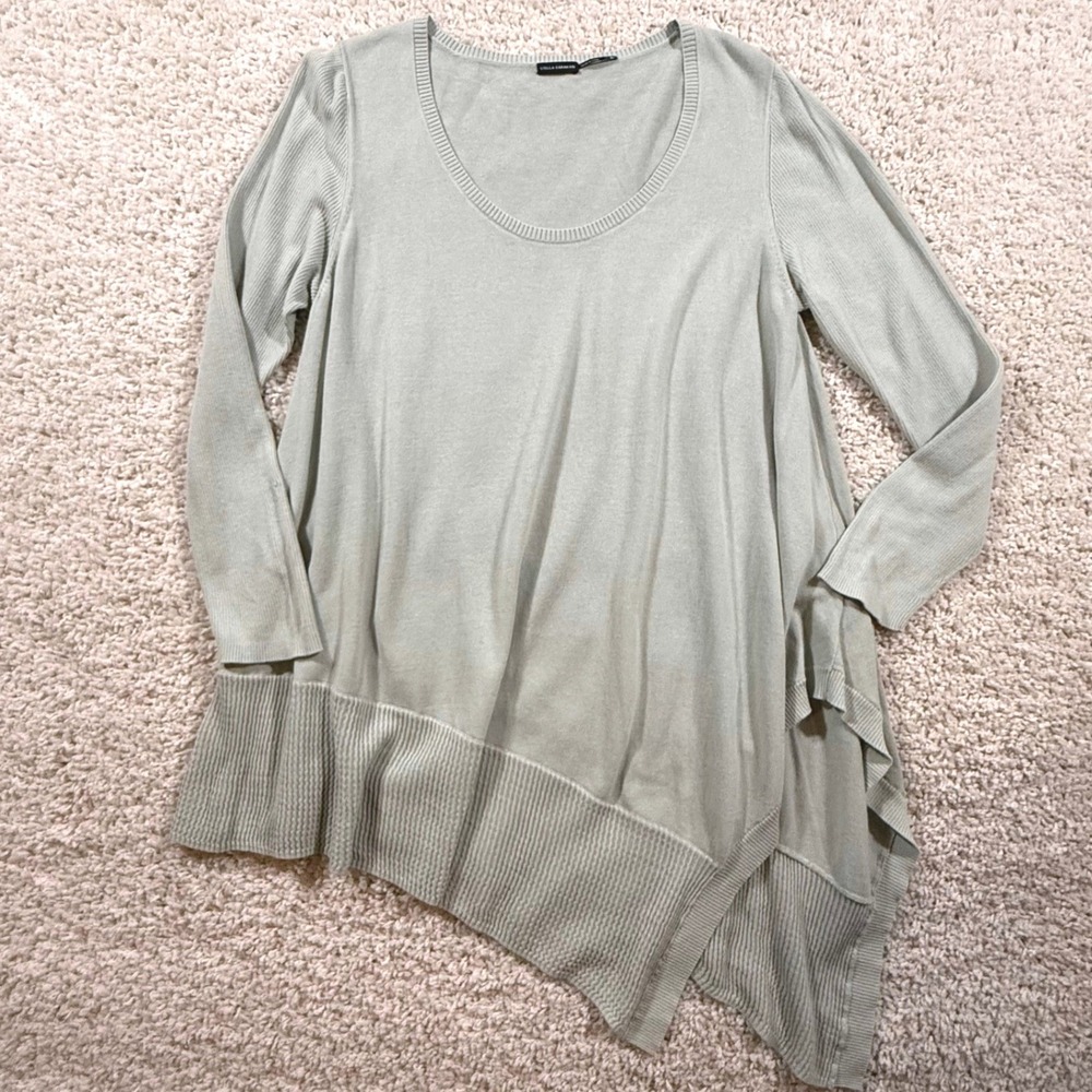 Stella Carakasi Sage Green Asymmetrical Tunic Sweater XL Lagenlook Minimalist